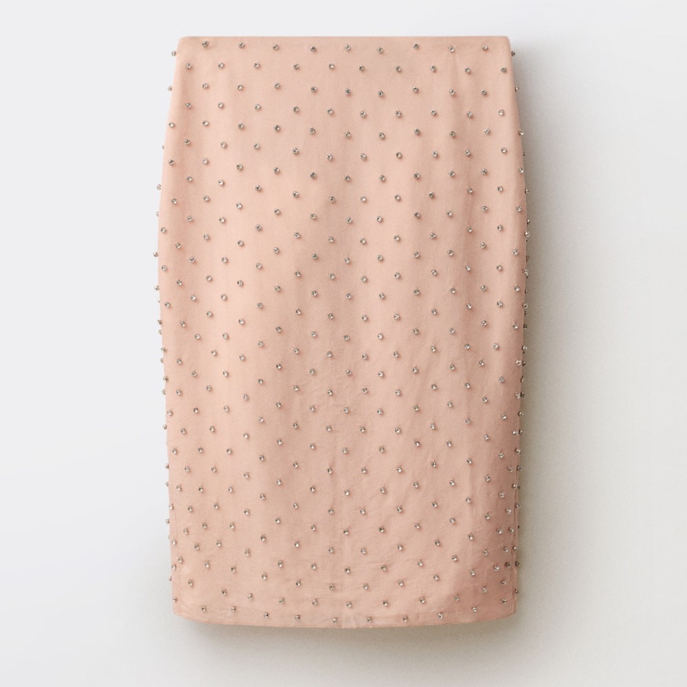 Mango Crystal Embellished Pencil Skirt -Light Pink Size Large